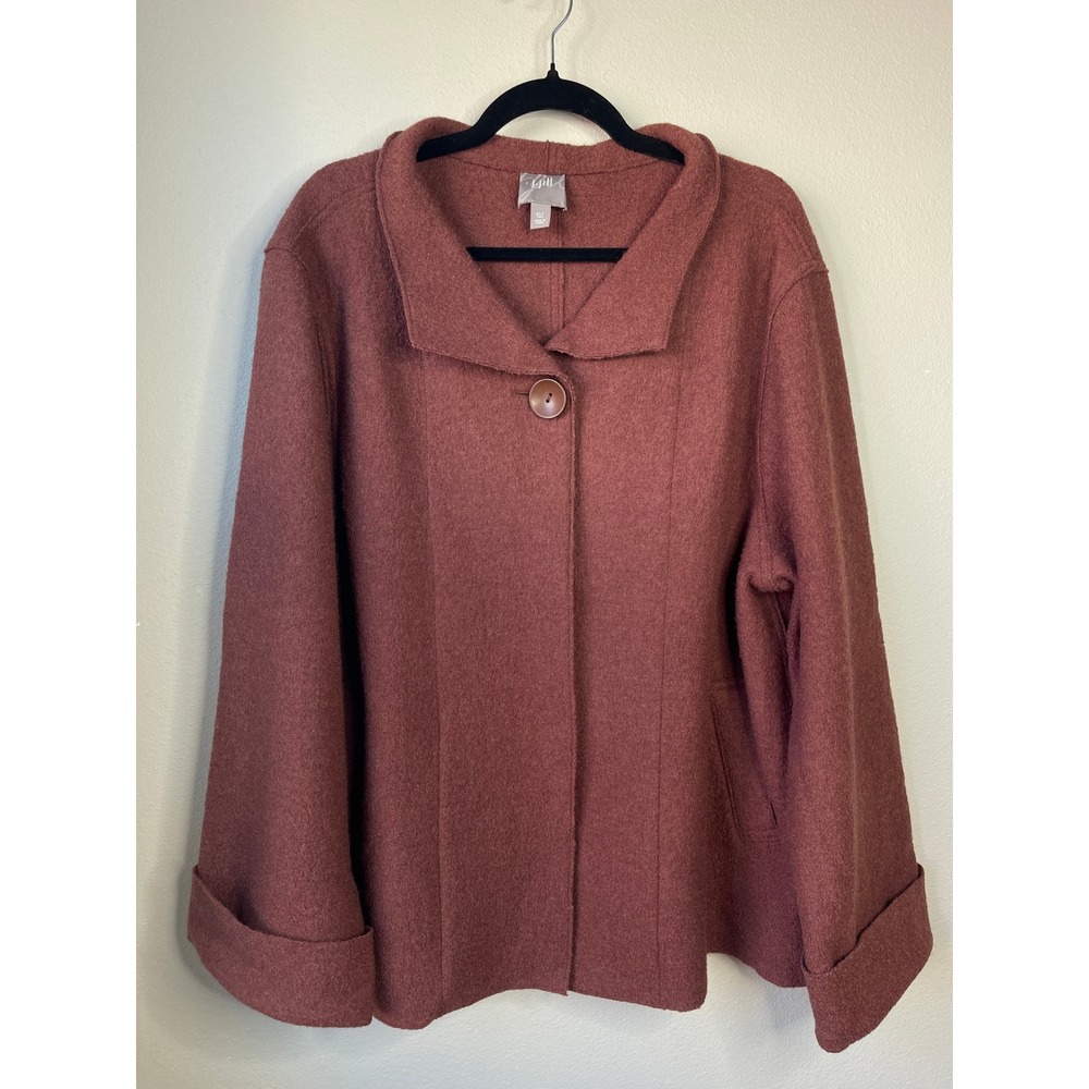 J. Jill Jacket Chocolate Brown Boiled Wool Collared Button Up XLT Tall